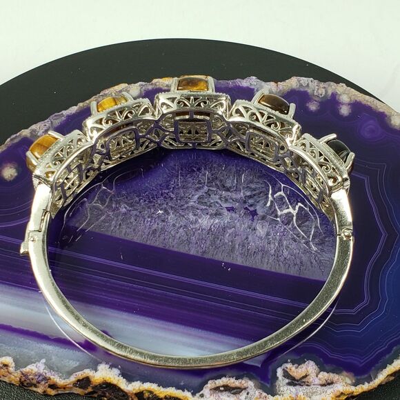 Vintage Marked STS Karis Tigerseye Size 7 Bangle Bracelet - Picture 12 of 16